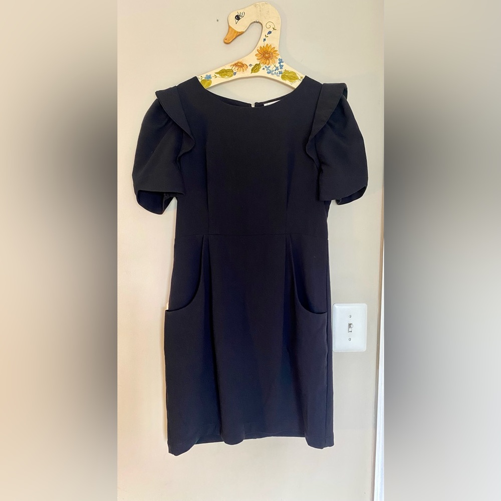 Louche Cocktail Ruffle dress in navy ModCloth mini blue formal business casual